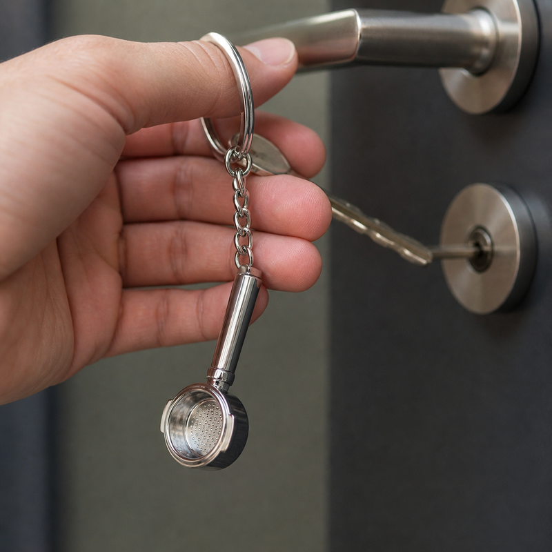 Coffee Portafilter Keychain – Durable Alloy Pendant for Coffee Lovers, Ideal for Keys or Bags