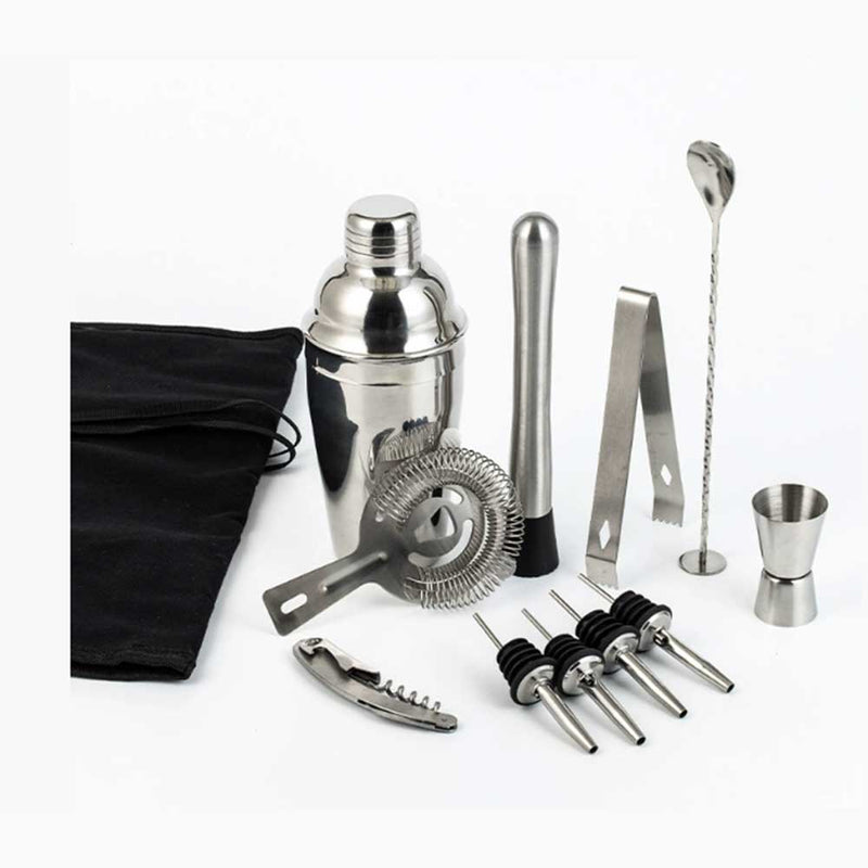 12-Piece Stainless Steel Bartender Kit with Roll-Up Bag