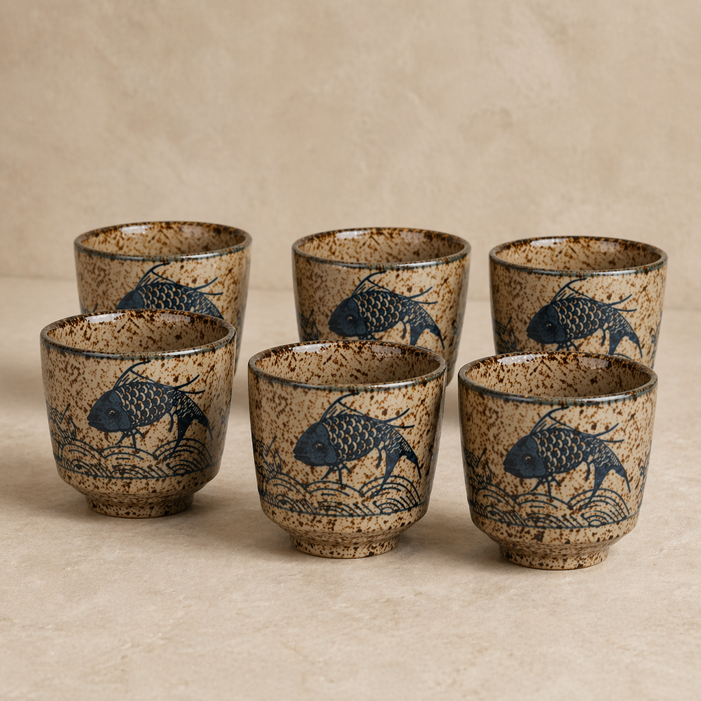 Japanese Vintage Ceramic Coffee Cups Set (6pcs)