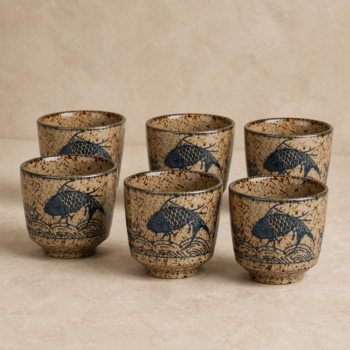 Japanese Vintage Ceramic Coffee Cups Set (6pcs)
