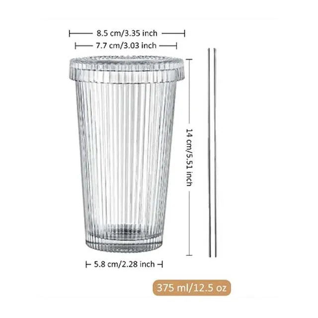 375ml Transparent Glass Iced Coffee Cup with Lid & Straw