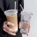 375ml Transparent Glass Iced Coffee Cup with Lid & Straw