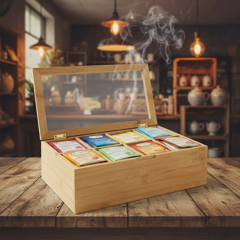 Bamboo Tea Box Organizer with 8 Compartments