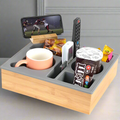 Bamboo Tray Organizer with Cup Holder – Sofa Snack & Remote Station for Coffee Lovers
