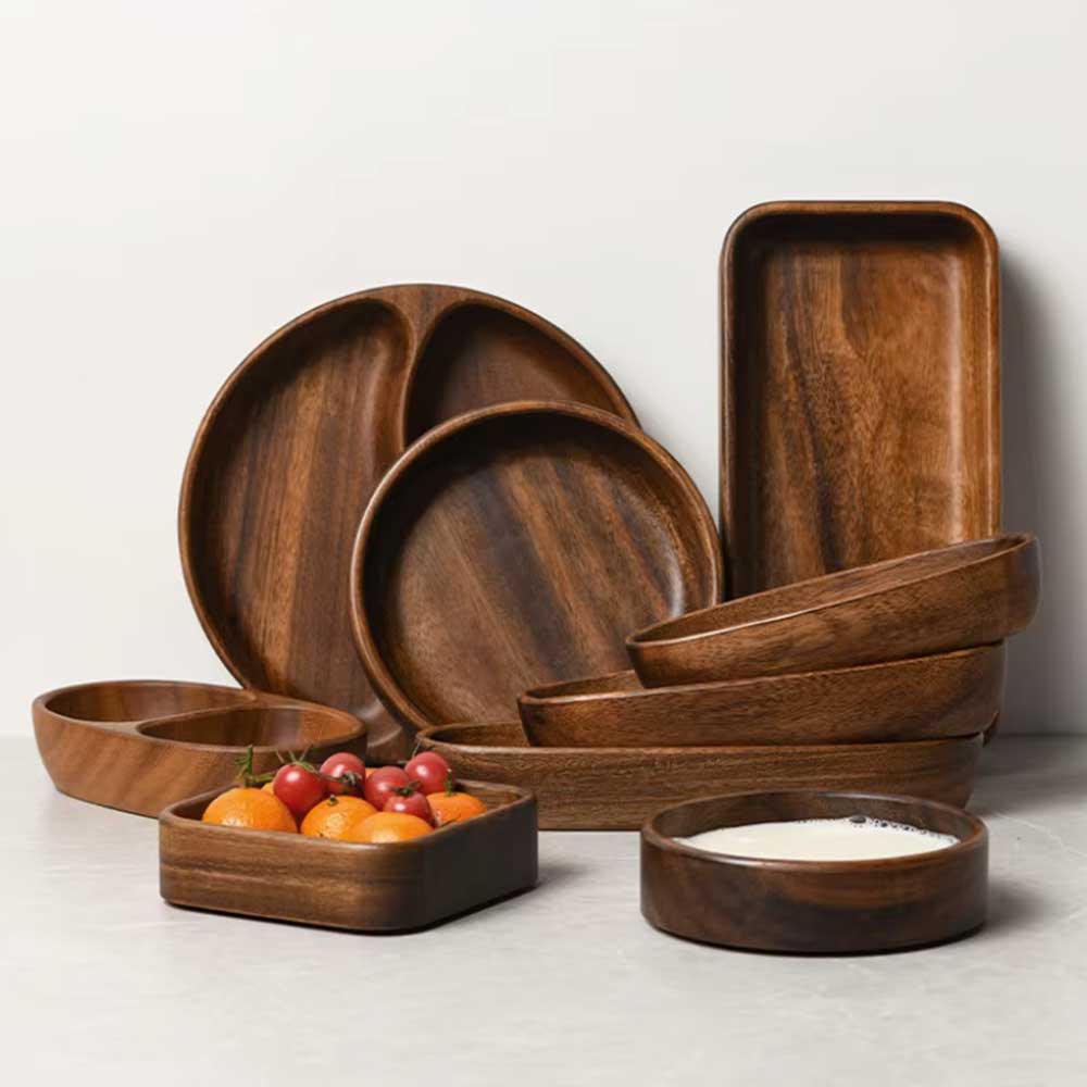 طبق تقديم مربع من الجوز الأسود للوجبات الخفيفة والقهوة