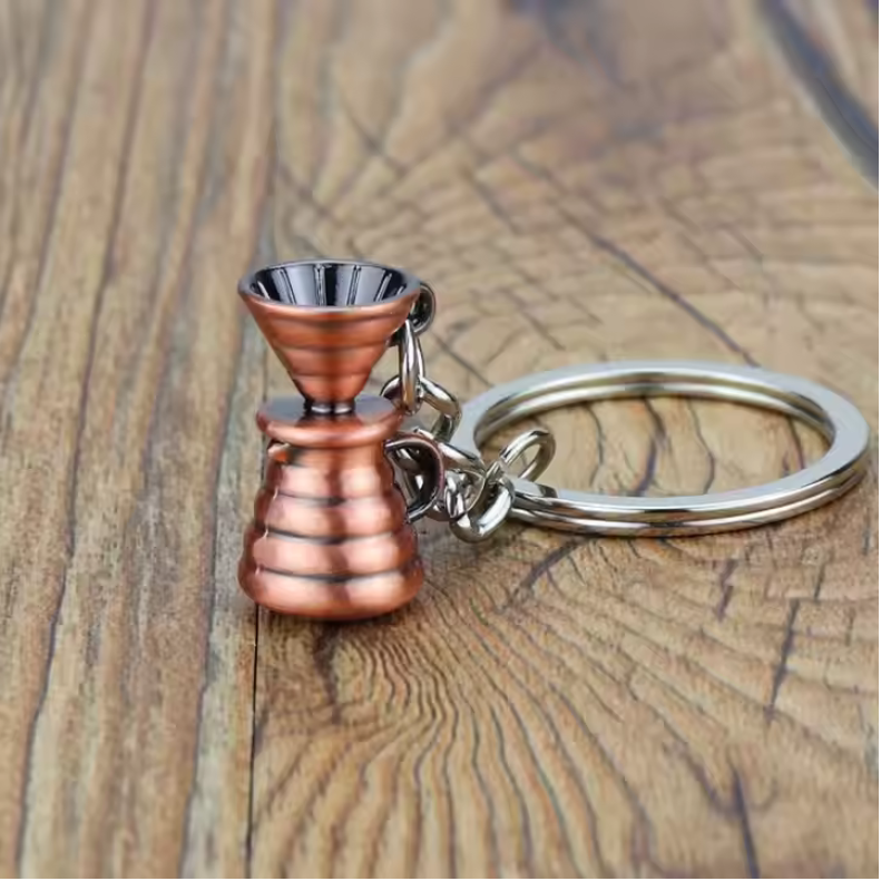Bronze Coffee Dripper Keychain – Mini Pour Over Design for Coffee Lovers