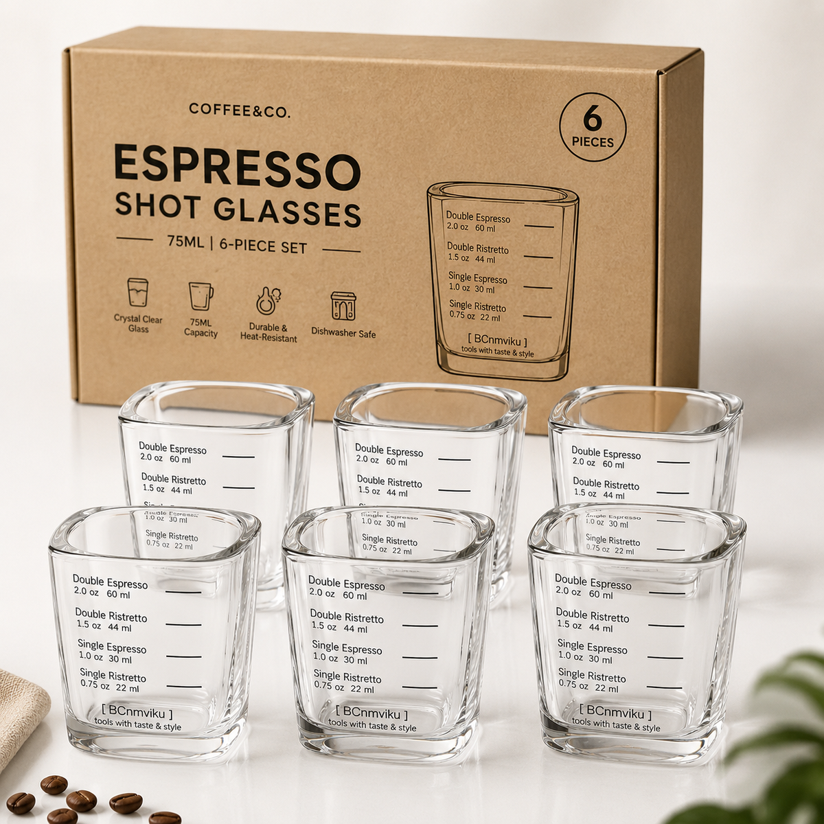 Set of 6 Premium 75ML Crystal Espresso Shot Glass