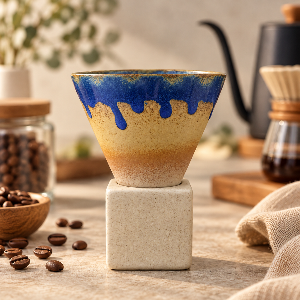 Hand-Painted Glaze Ceramic Espresso and Tea Cup with Base