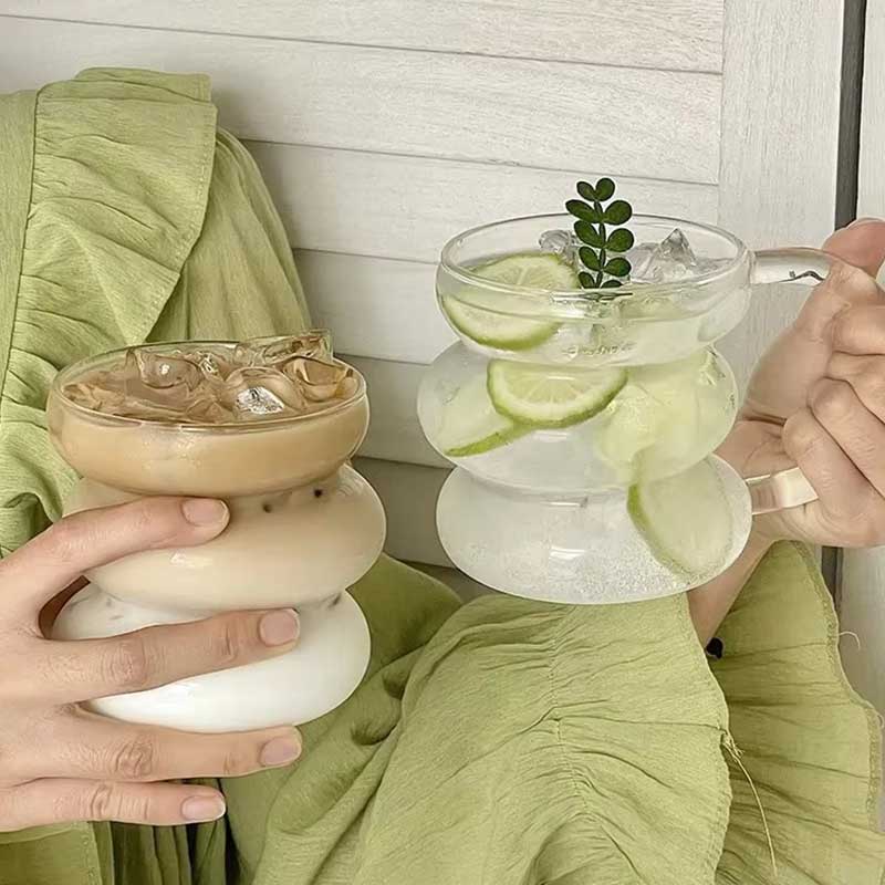 كوب زجاجي مزدوج الطبقات بتصميم قرصان مبتكر سعة 450 مل بمقبض - كوب ماء بوروسيليكات شفاف معزول