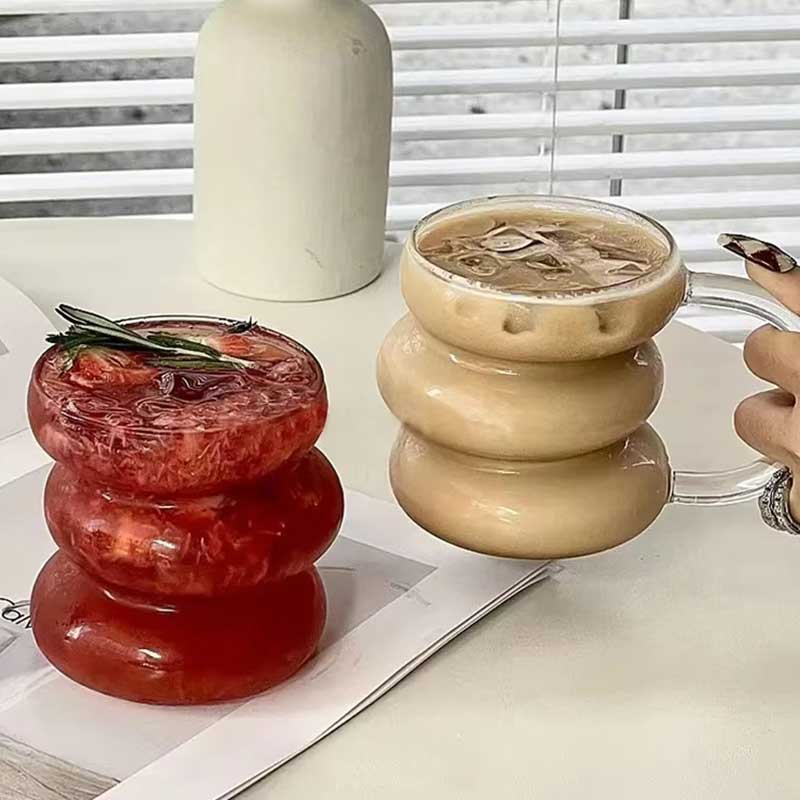 كوب زجاجي مزدوج الطبقات بتصميم قرصان مبتكر سعة 450 مل بمقبض - كوب ماء بوروسيليكات شفاف معزول