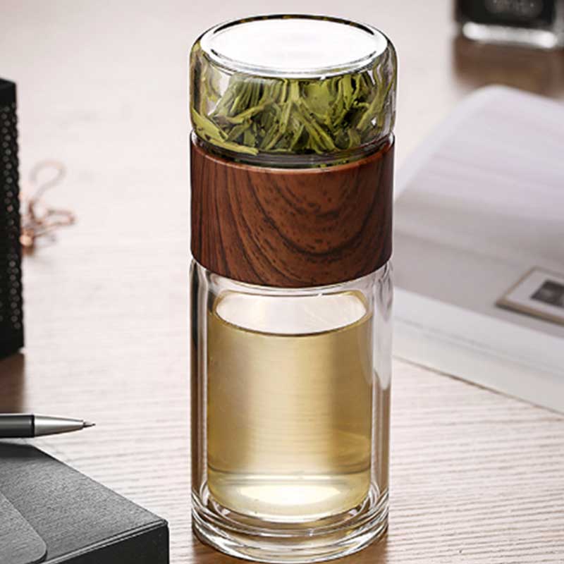 Double Wall Glass Tumbler with Tea Infuser – Insulated Bottle for Tea and Water