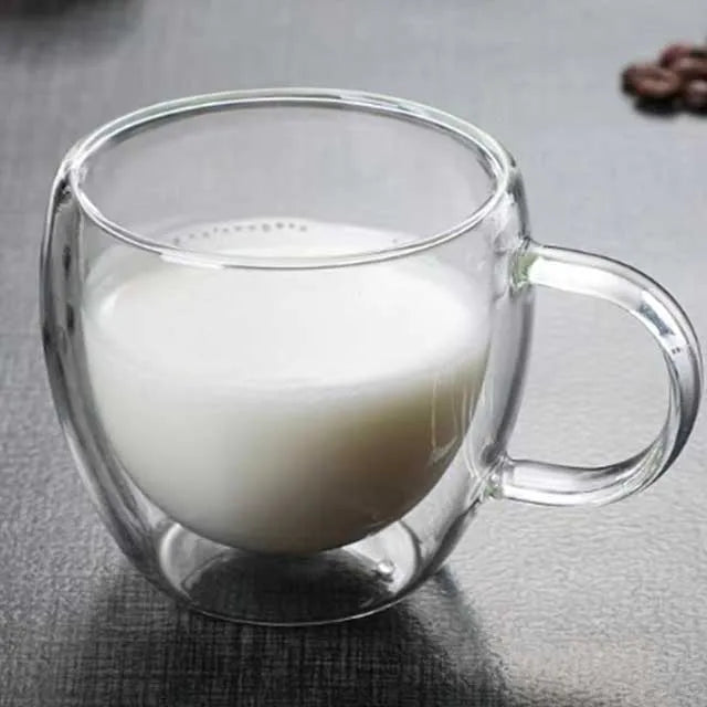 Double Wall Insulated Borosilicate Glass Coffee & Tea Cup – Heat Resistant Clear Glass Mug for Hot & Cold Drinks