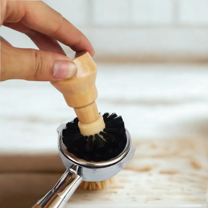 Espresso Powder Bowl/Portafilter Brush – Solid Wood Handle Cleaning Tool for 54mm & 58mm Portafilters