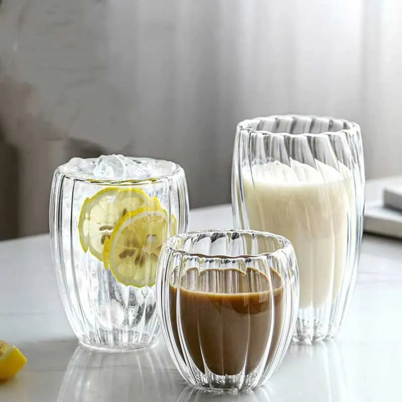 Fancy Stripe Double Wall Glass Cup