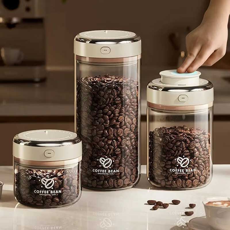 Airtight Coffee Bean Storage Canister with Valve & Clip Lid – Glass Vacuum Jar