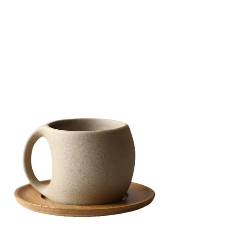 200ml Vintage Ceramic Coffee Mug with Walnut Coaster and Spoon – Retro Stoneware