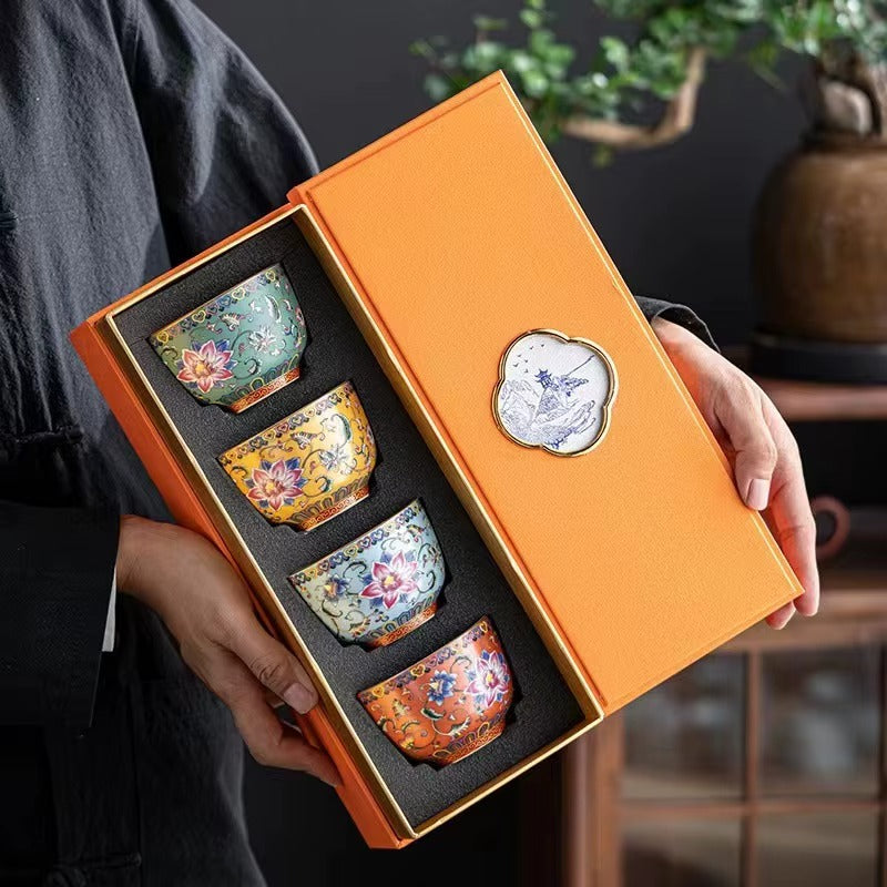 Vintage Enamel Ceramic Cups – Set of 4 Cups (150ml)