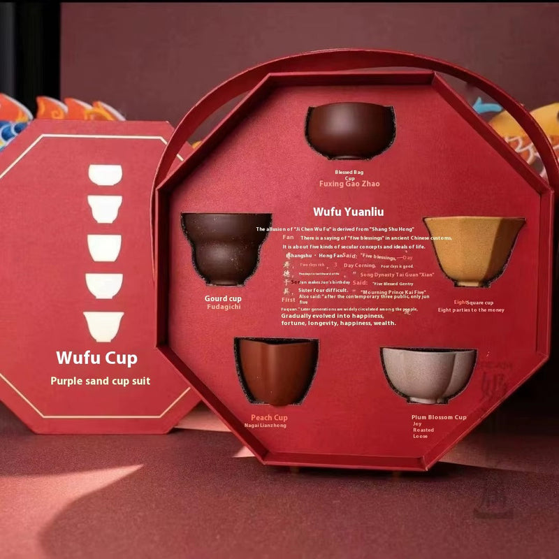 Zisha Ceramic Cups – Wufu Collection (Gift Box Set)