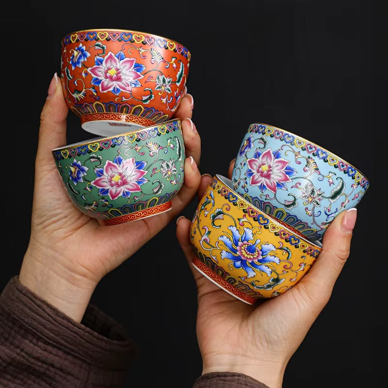 Vintage Enamel Ceramic Cups – Set of 4 Cups (150ml)