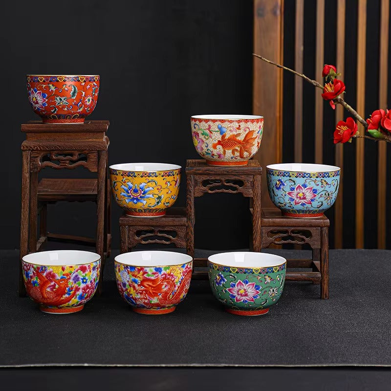 Vintage Enamel Ceramic Cups – Set of 4 Cups (150ml)