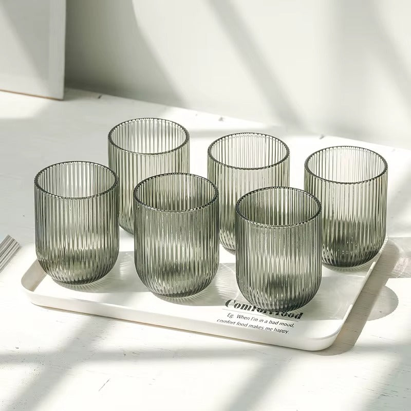 280ml Ribbed Glass Cups - Set of 4