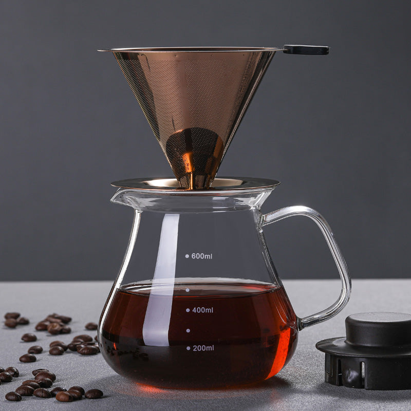 Durable Glass Drip Coffee Maker with Stainless Steel Filter – Reusable Pour Over Brewer