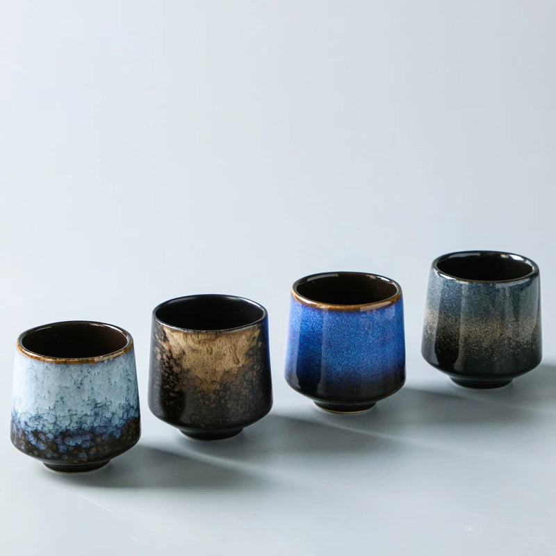 Kiln-Fired Ceramic Coffee Cups Set 4 Cups | Gift Box