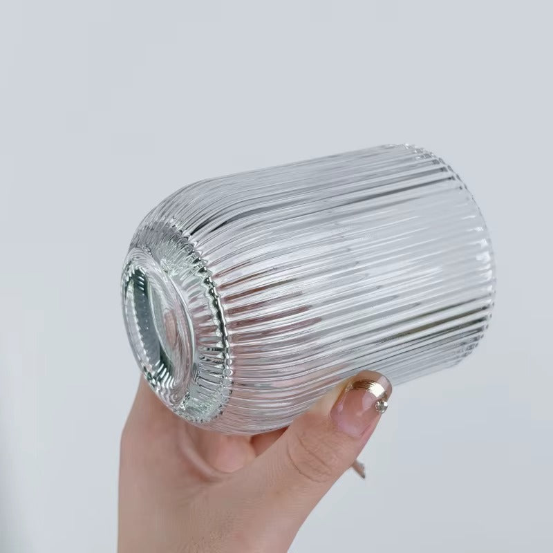Set of 4 - 280ml Ribbed Crystal Glass Cups – Clear Minimal Design