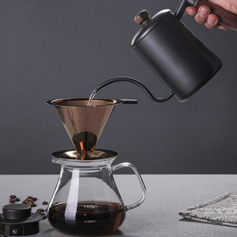 Durable Glass Drip Coffee Maker with Stainless Steel Filter – Reusable Pour Over Brewer