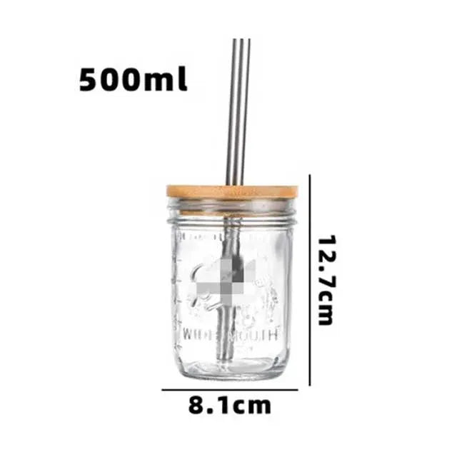 Reusable Glass Coffee Tumbler with Straw & Bamboo Lid – Modern Design