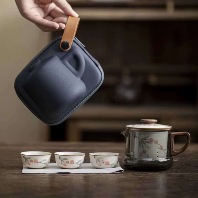 طقم شاي كونغ فو سيراميك محمول مع حقيبة حمل