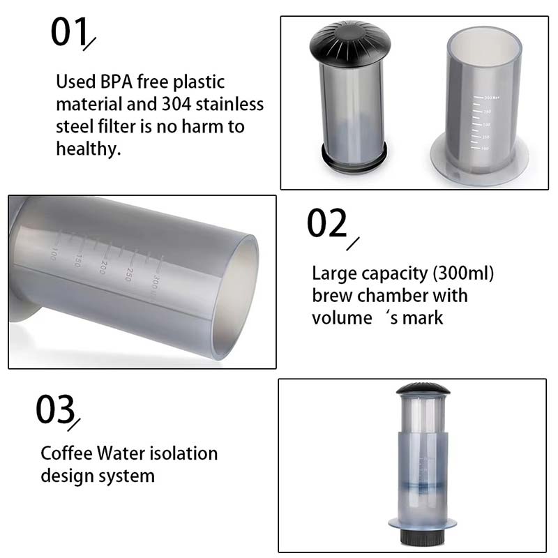 High-Quality Manual Coffee Press – Portable Pressure Brewer (AeroPress-Style)