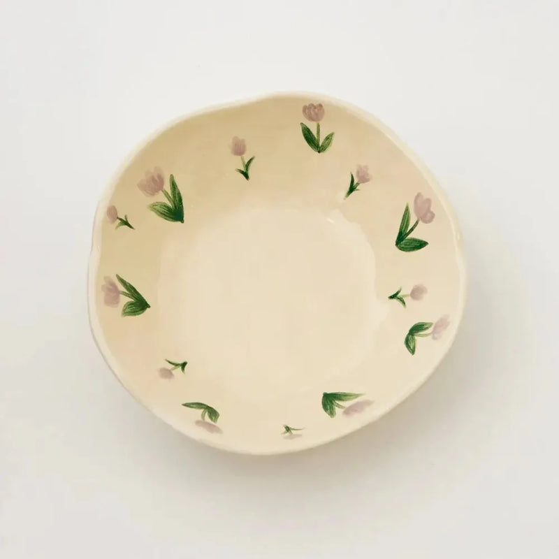 Painted Tulip Ceramic Bowl Purple