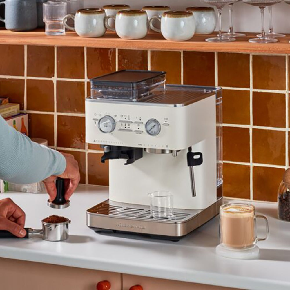 KitchenAid Semi-Automatic Espresso Machine with Burr Grinder - Porcelain White