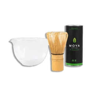 Glass matcha bowl with a spout