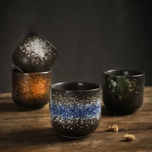 Japanese Style Ceramic Coffee Mug – Set of 4 Cups - Hand-Painted Porcelain Espresso and Sake Cup, Vintage Traditional Teacup